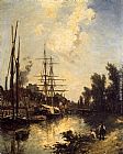 Johan Barthold Jongkind Canvas Paintings - Boats Dockside